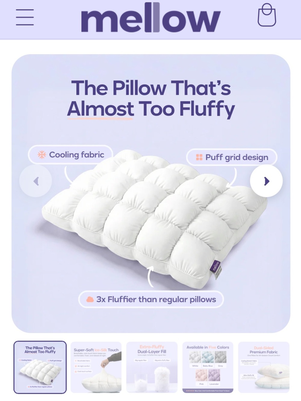 Mellow Puff Grid Pillow - White